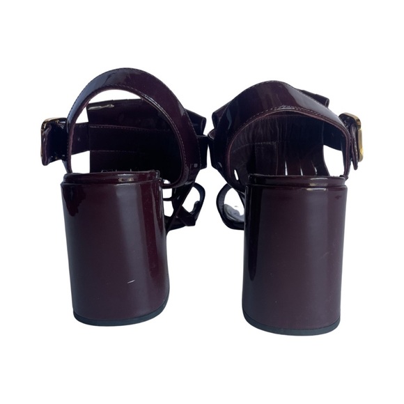 Prada burgundy patent leather open toe chunky heel sandals size 38.5 - Picture 4 of 7